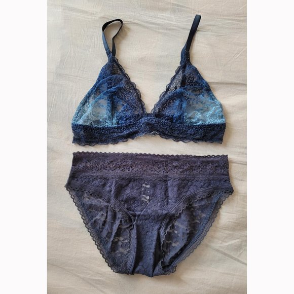 GAP Blue Ombre Bralette (S) and Grey Lace Panty (XS) set - Picture 1 of 5